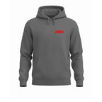 Gray hoodie with a red 'SLICK' logo on a white background
