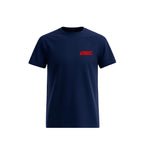 Navy blue t-shirt with a 'SLICK' red logo on a white background
