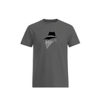 Gray t-shirt with a bandit design on a white background
