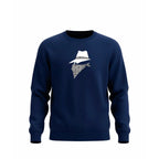Navy blue sweatshirt with a bandit design on a white background