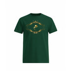 Royal Green t-shirt with gold decorative design on a white background