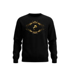 Black sweatshirt with gold decorative design on a white background