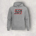 Gray hoodie with 'Slick Jawz' logo on a light gray background