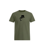 Army Green t-shirt with a head logo on a white background
