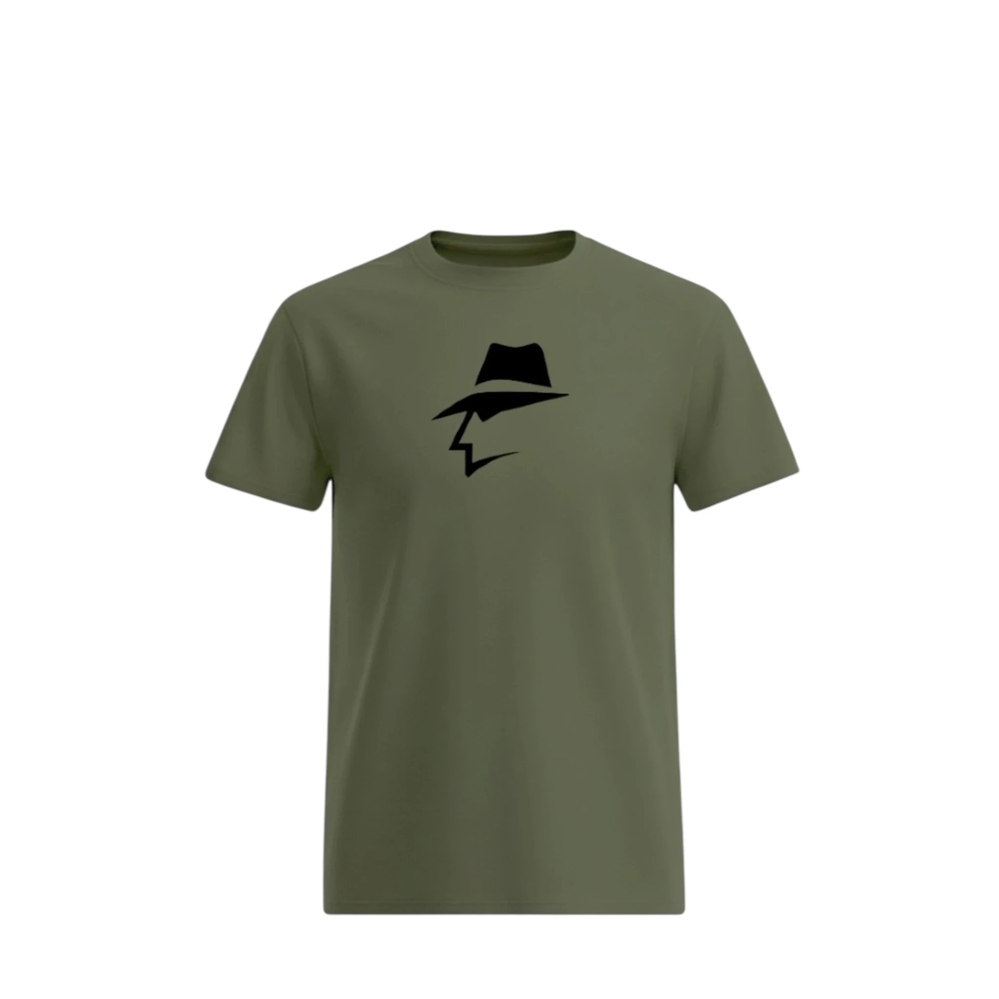 Army Green t-shirt with a head logo on a white background