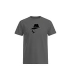 Gray t-shirt with a head logo on a white background