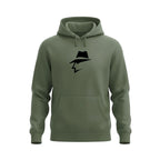 Green hoodie with a head logo on a white background