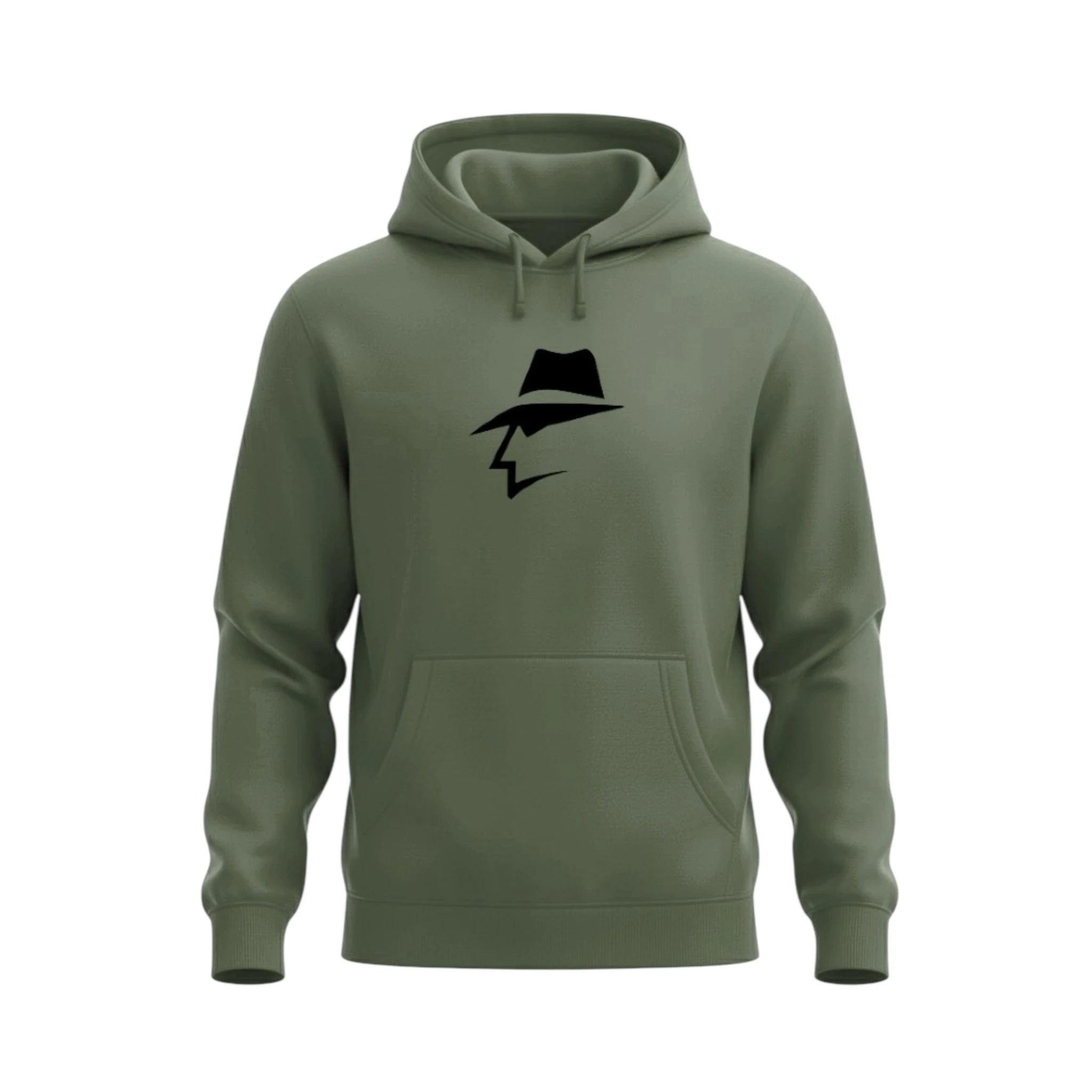 Green hoodie with a head logo on a white background