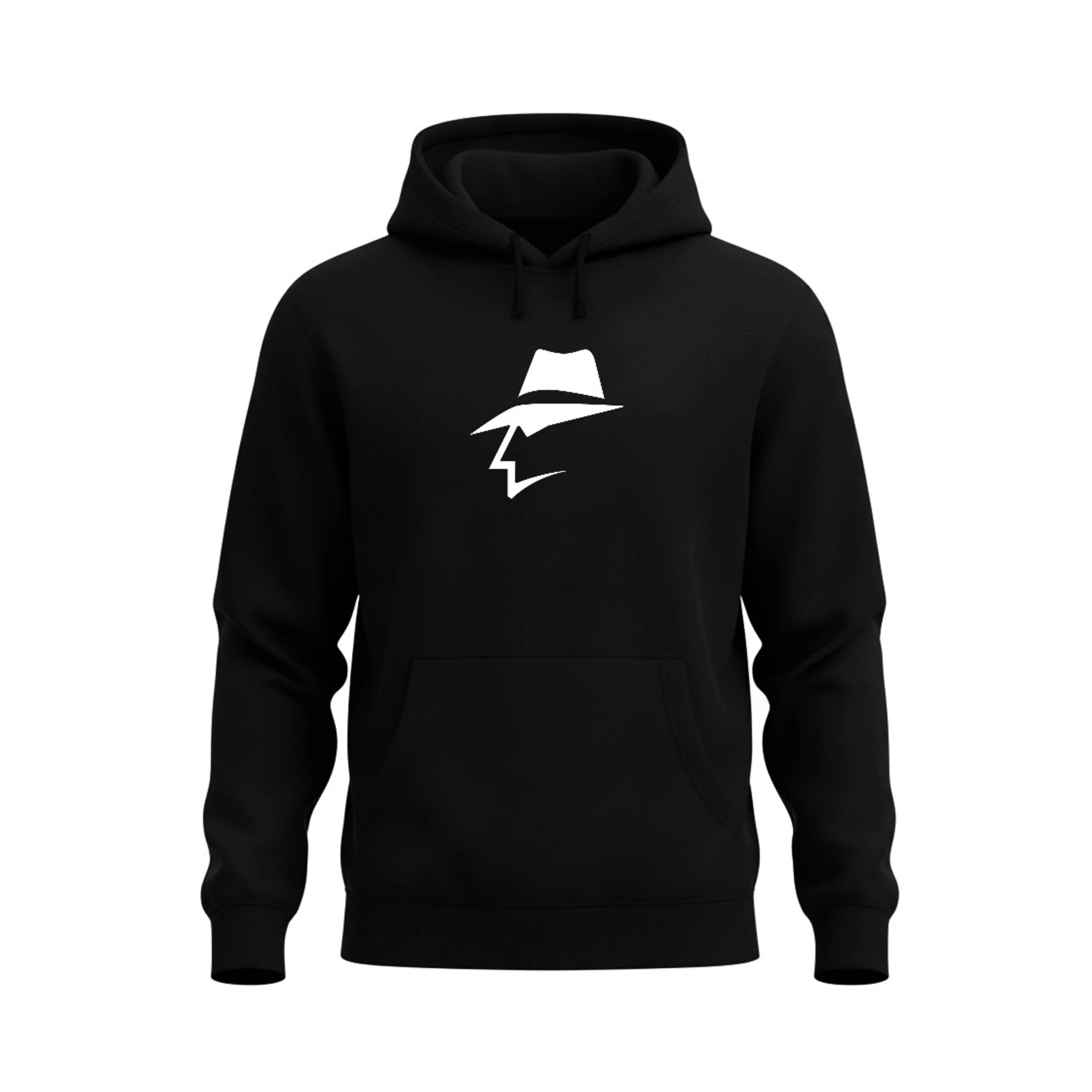 Black hoodie with a head logo on a white background