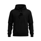 Black hoodie with a head logo on a white background