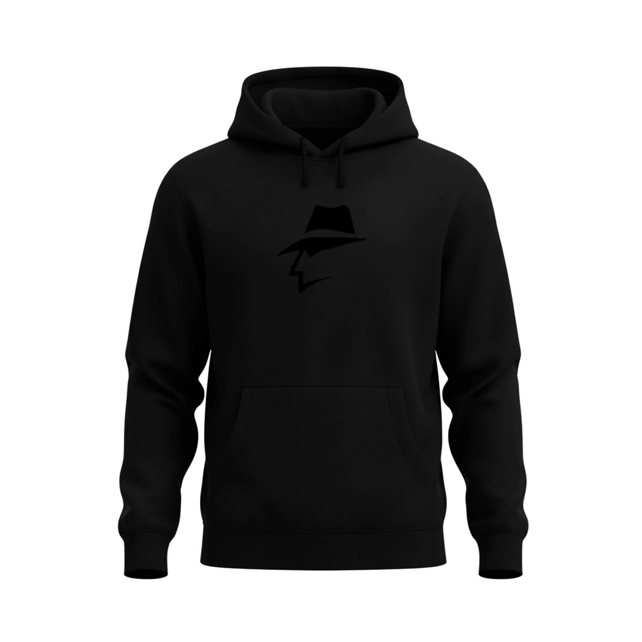 Black hoodie with a head logo on a white background