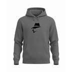 Gray hoodie with a head logo on a white background