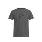 Gray t-shirt with a head logo design on a white background