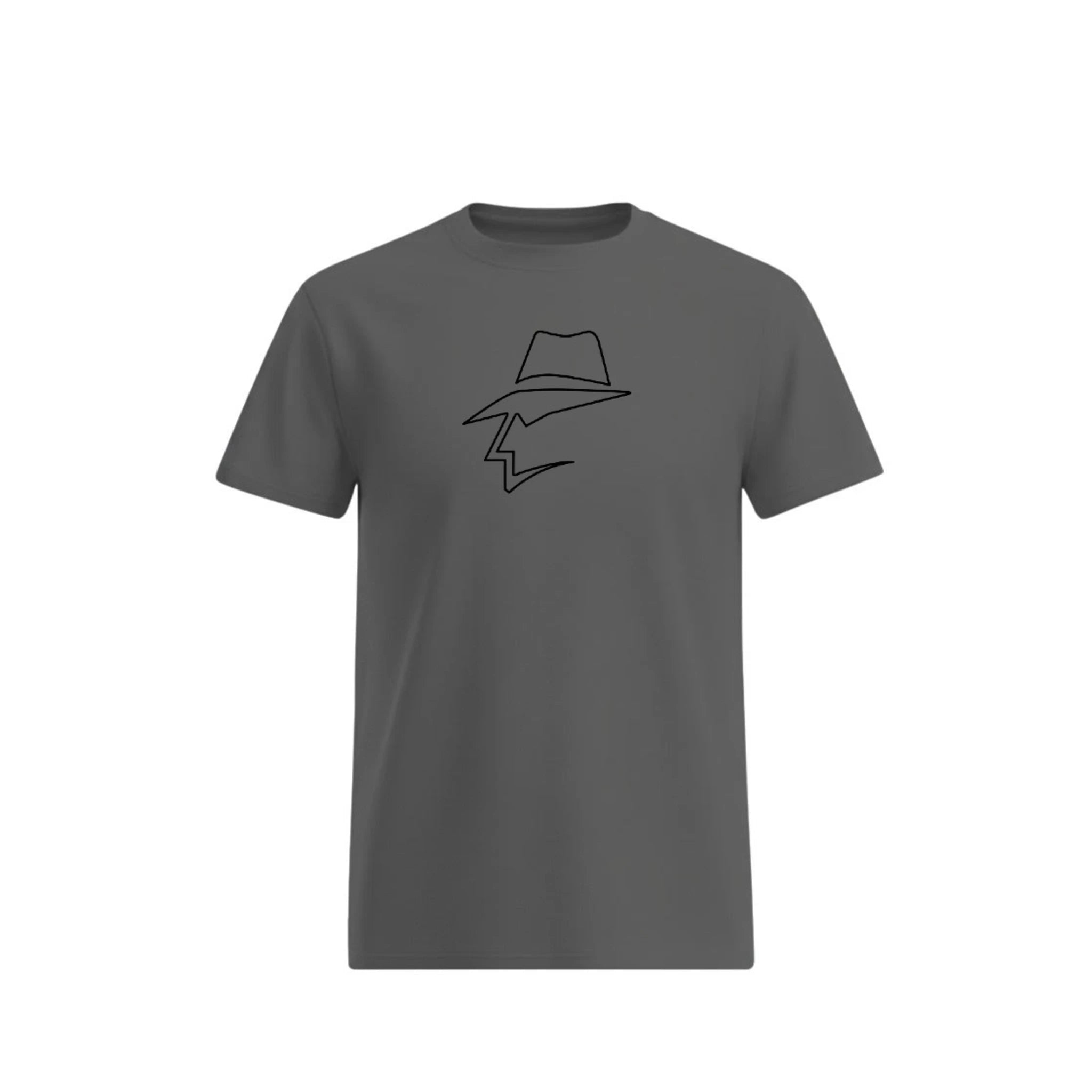 Gray t-shirt with a head logo design on a white background