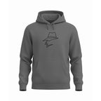Gray hoodie with a head logo on a white background