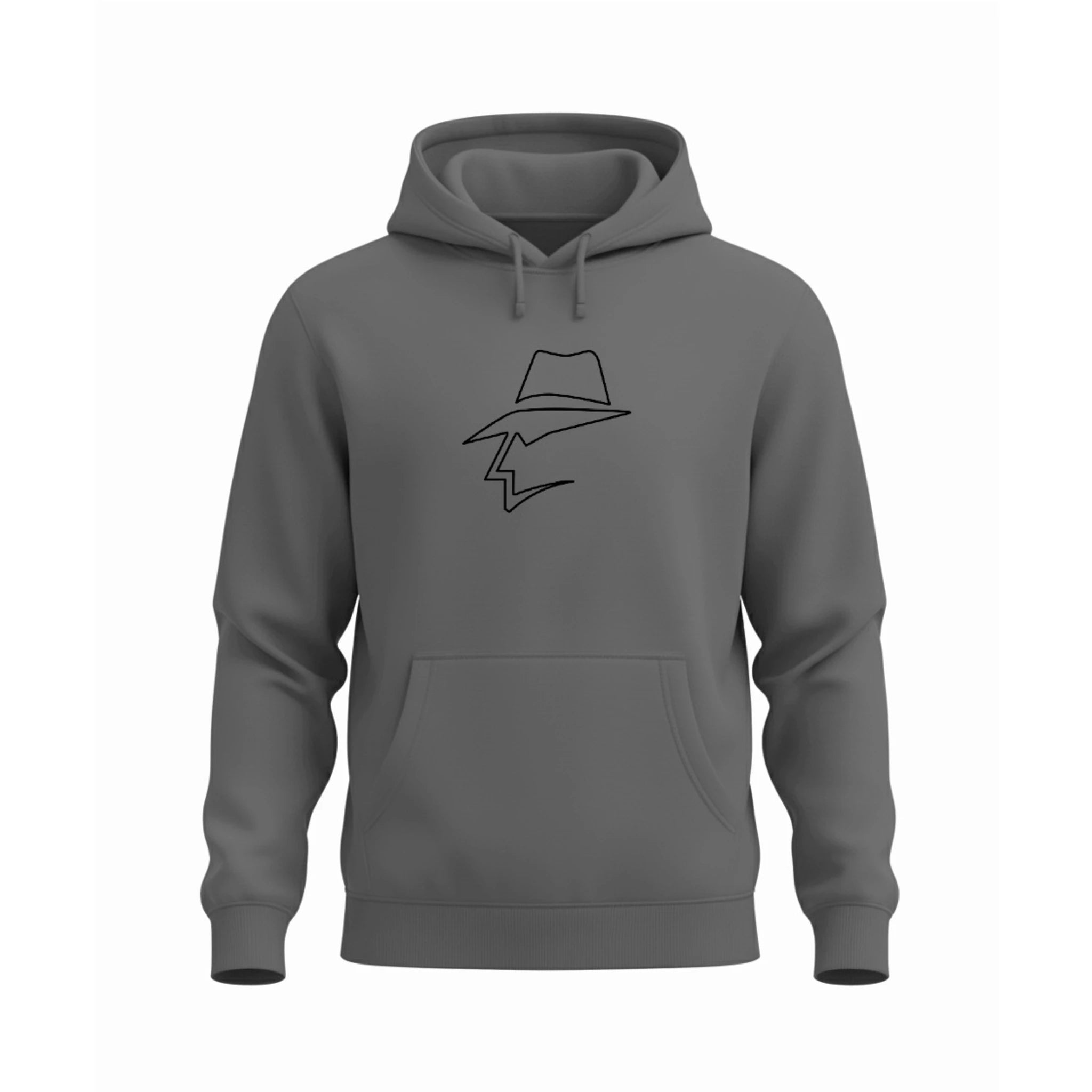 Gray hoodie with a head logo on a white background