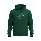 Green hoodie with a head logo on a white background