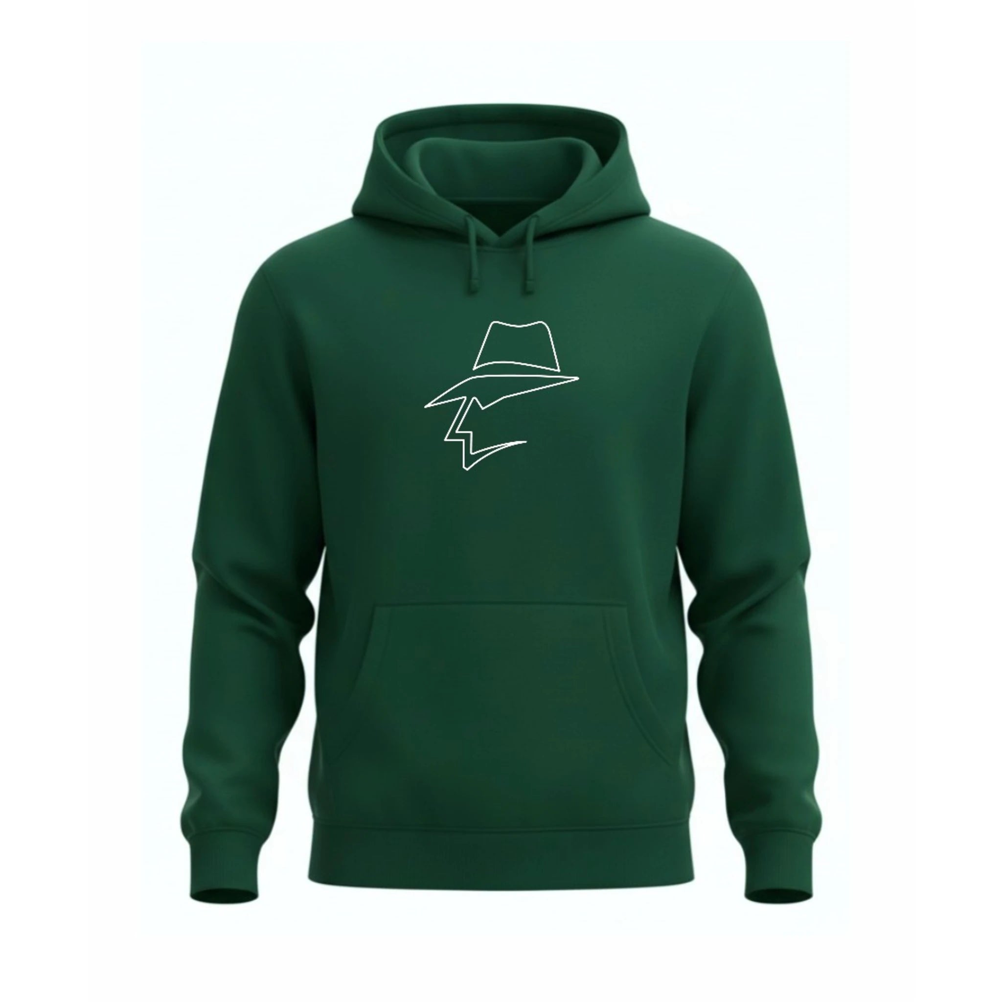 Green hoodie with a head logo on a white background