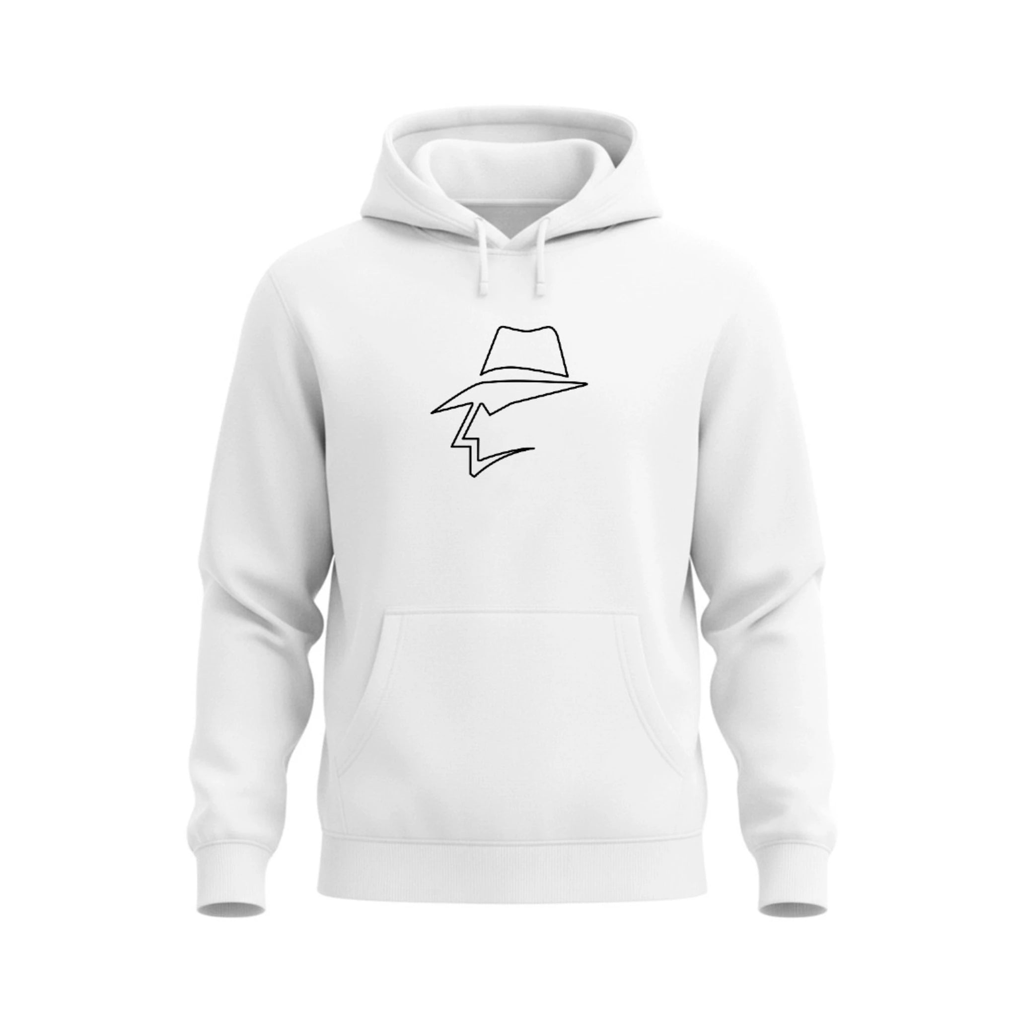 White hoodie with a head logo on a white background