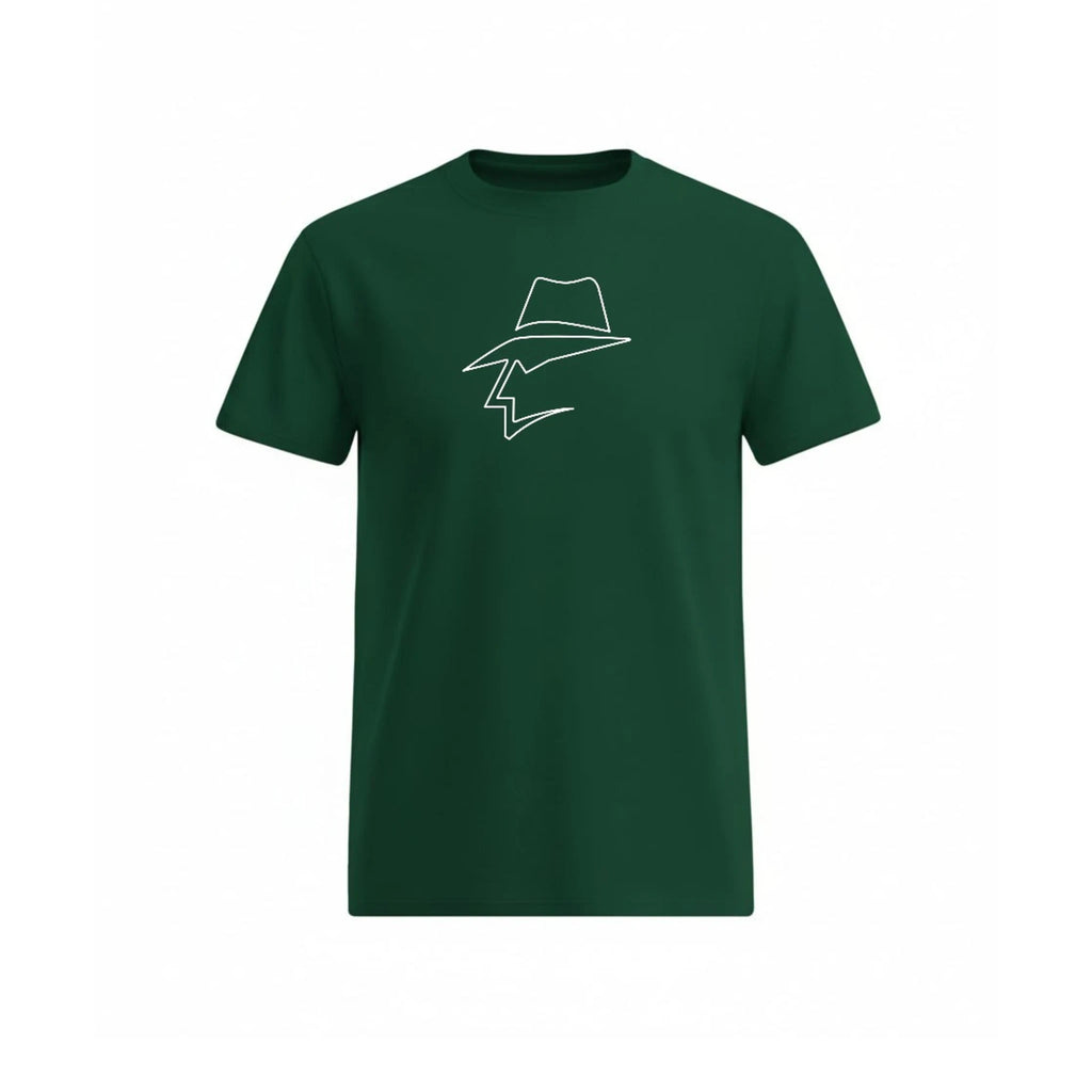 Royal Green t-shirt with a white graphic on a white background