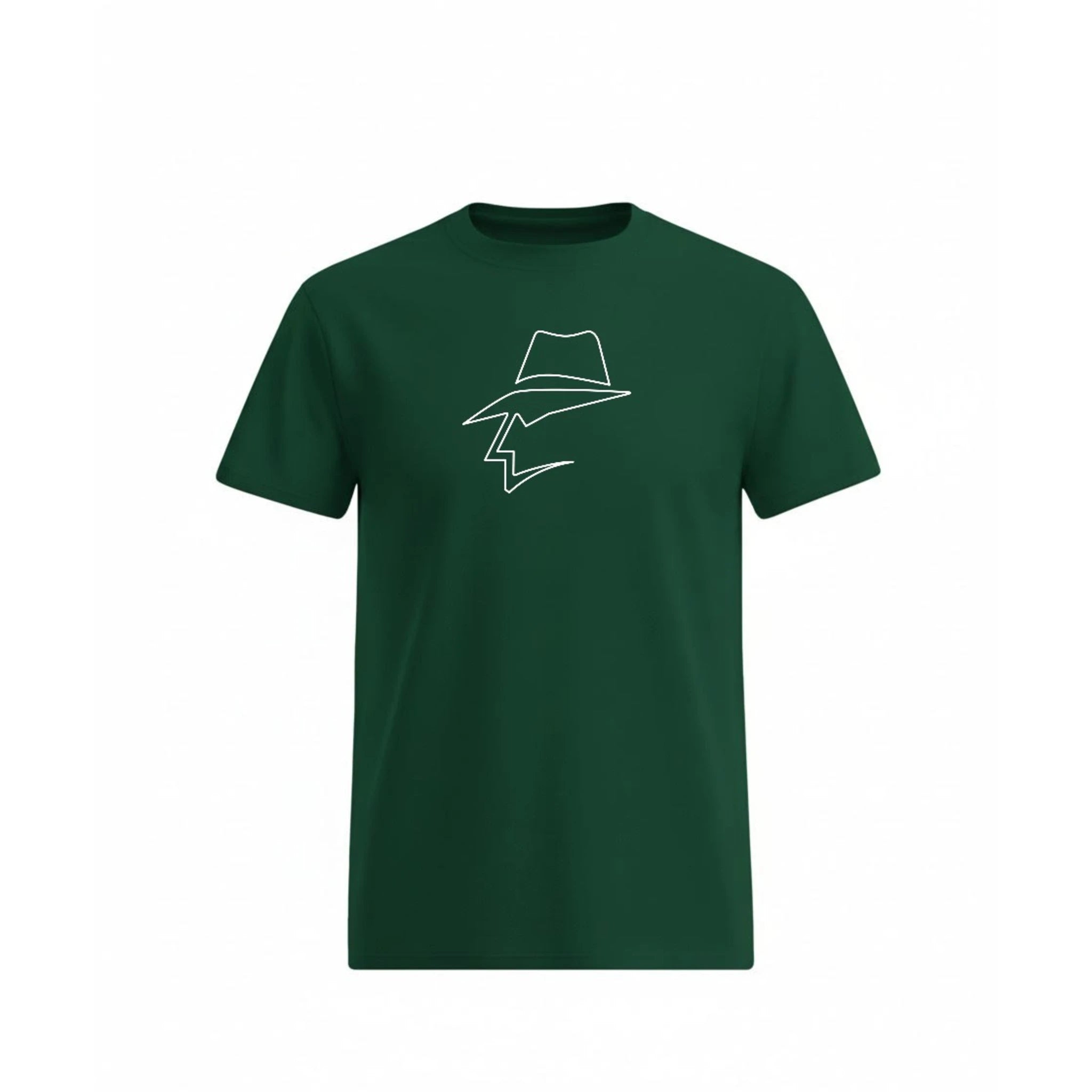 Green t-shirt with a head logo on a white background