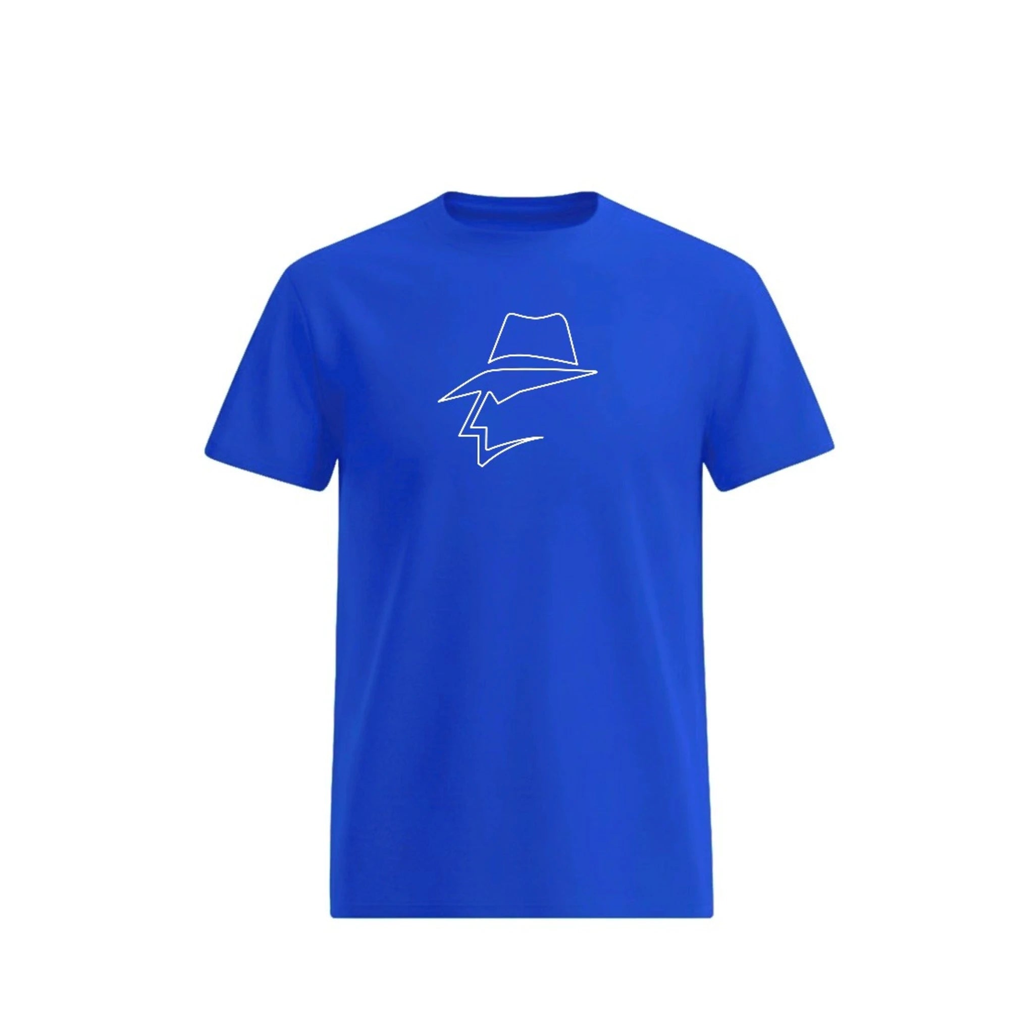 Blue t-shirt with a head logo on a white background