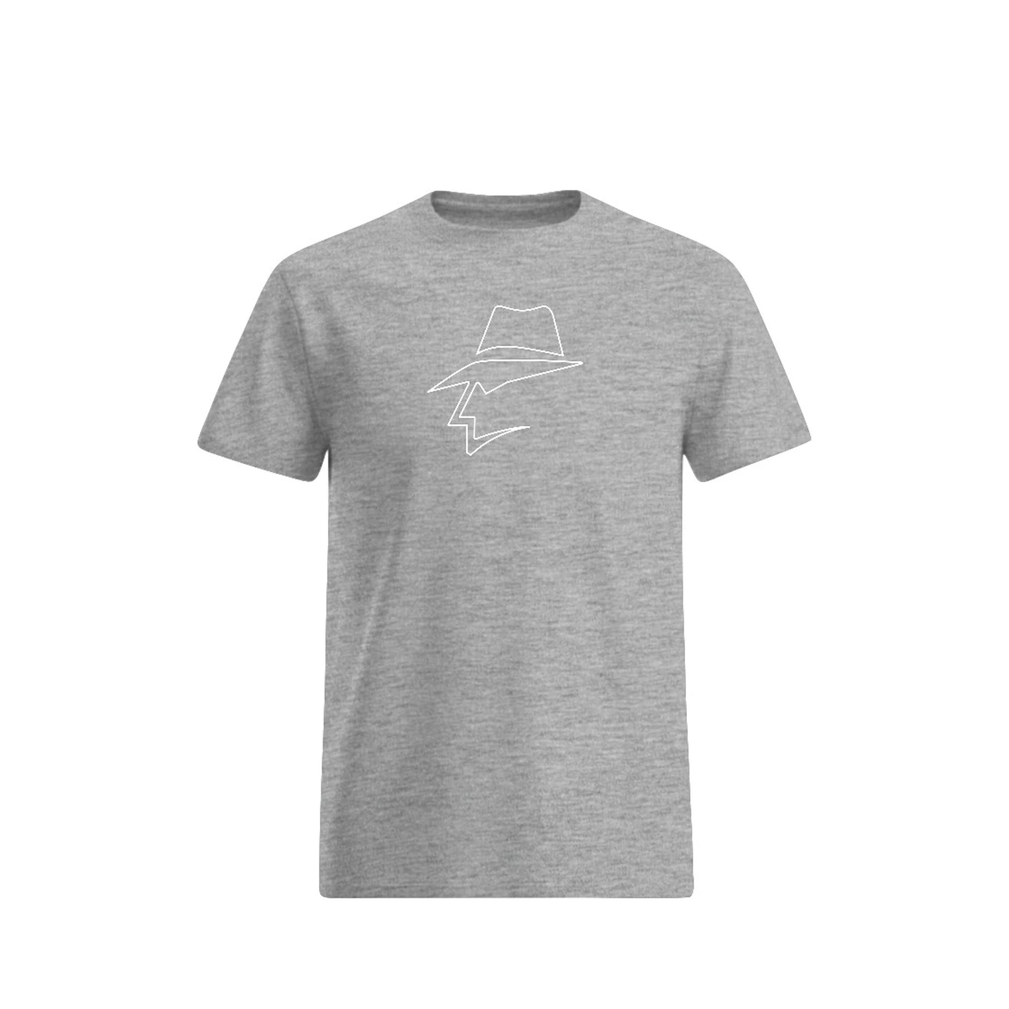 Gray t-shirt with a head logo design on a white background