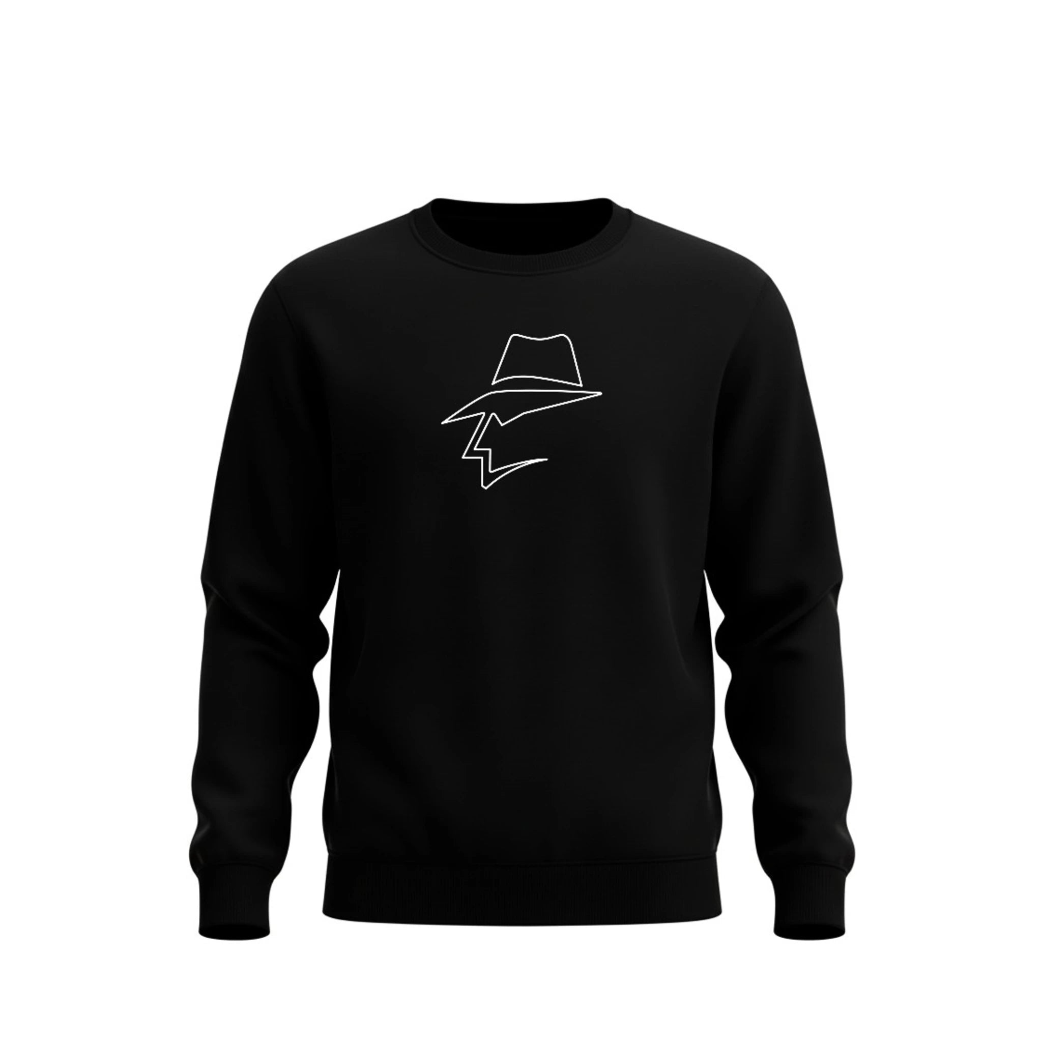 Black sweatshirt with a head logo on a white background