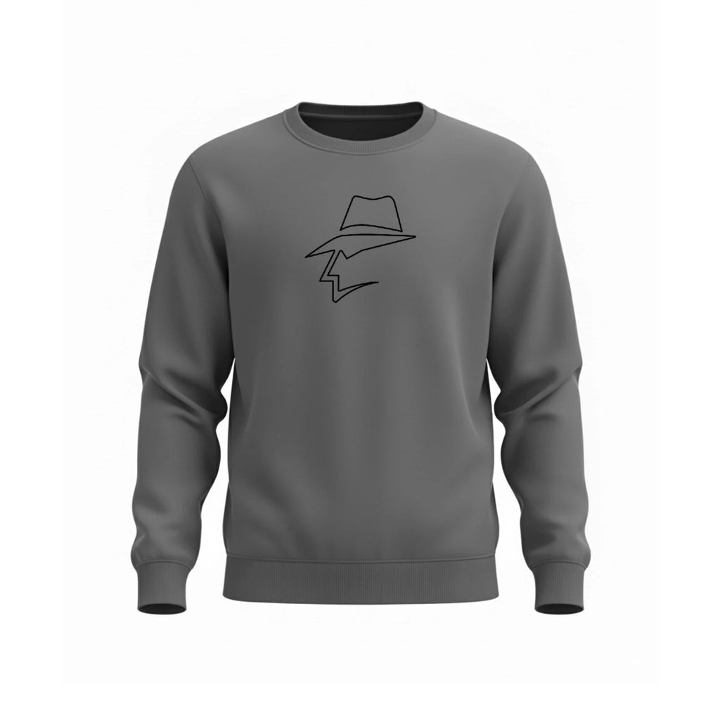 Gray sweatshirt with a black graphic on a white background
