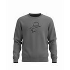Gray sweatshirt with a head logo on a white background
