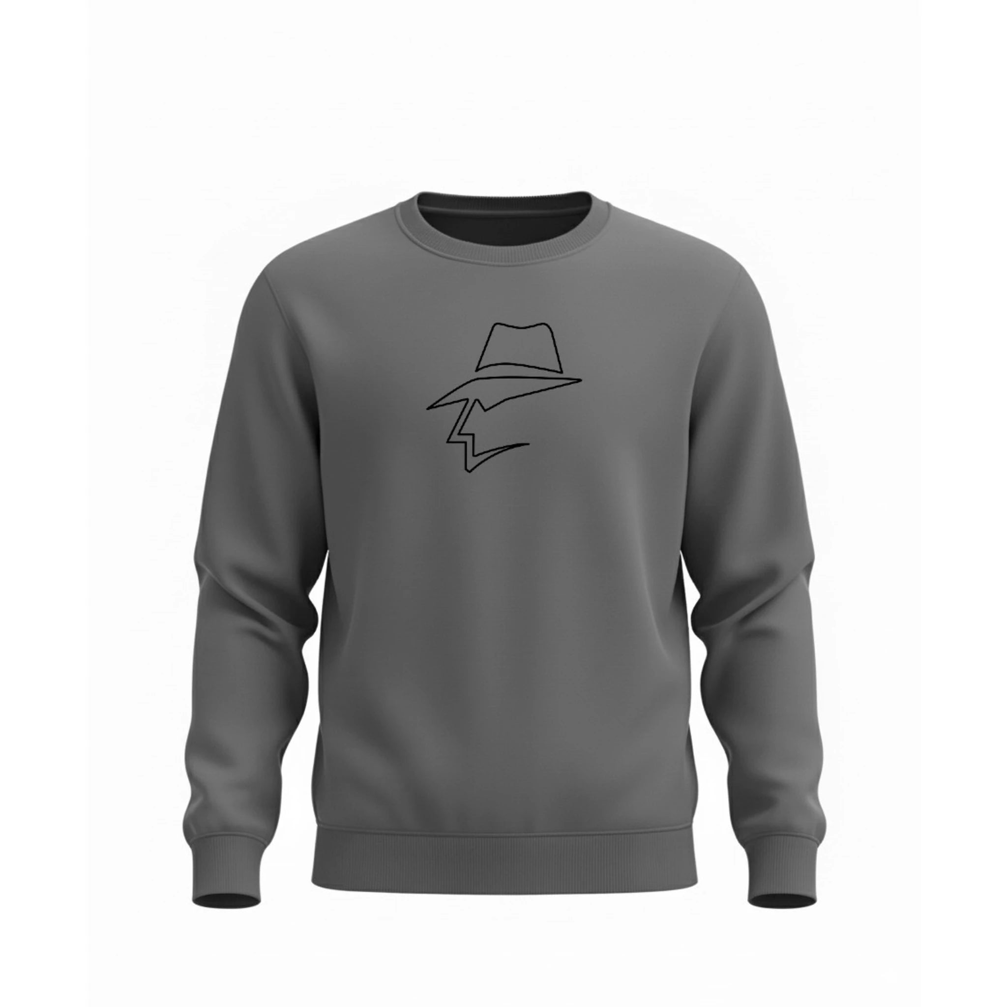 Gray sweatshirt with a head logo on a white background