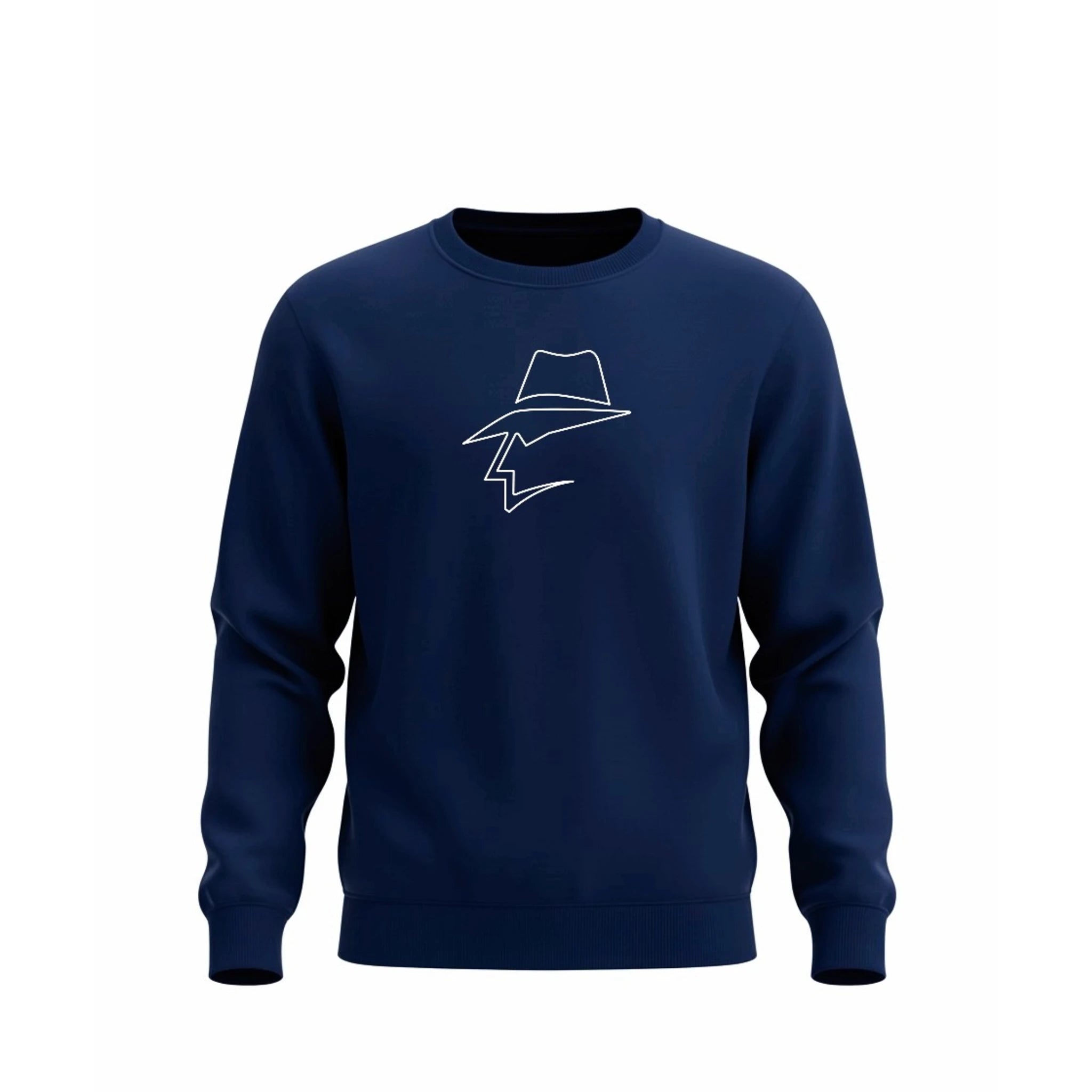 Navy blue sweatshirt with a head logo on a white background