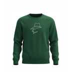 Green sweatshirt with a head logo on a white background
