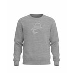 Gray sweatshirt with a head logo on a white background