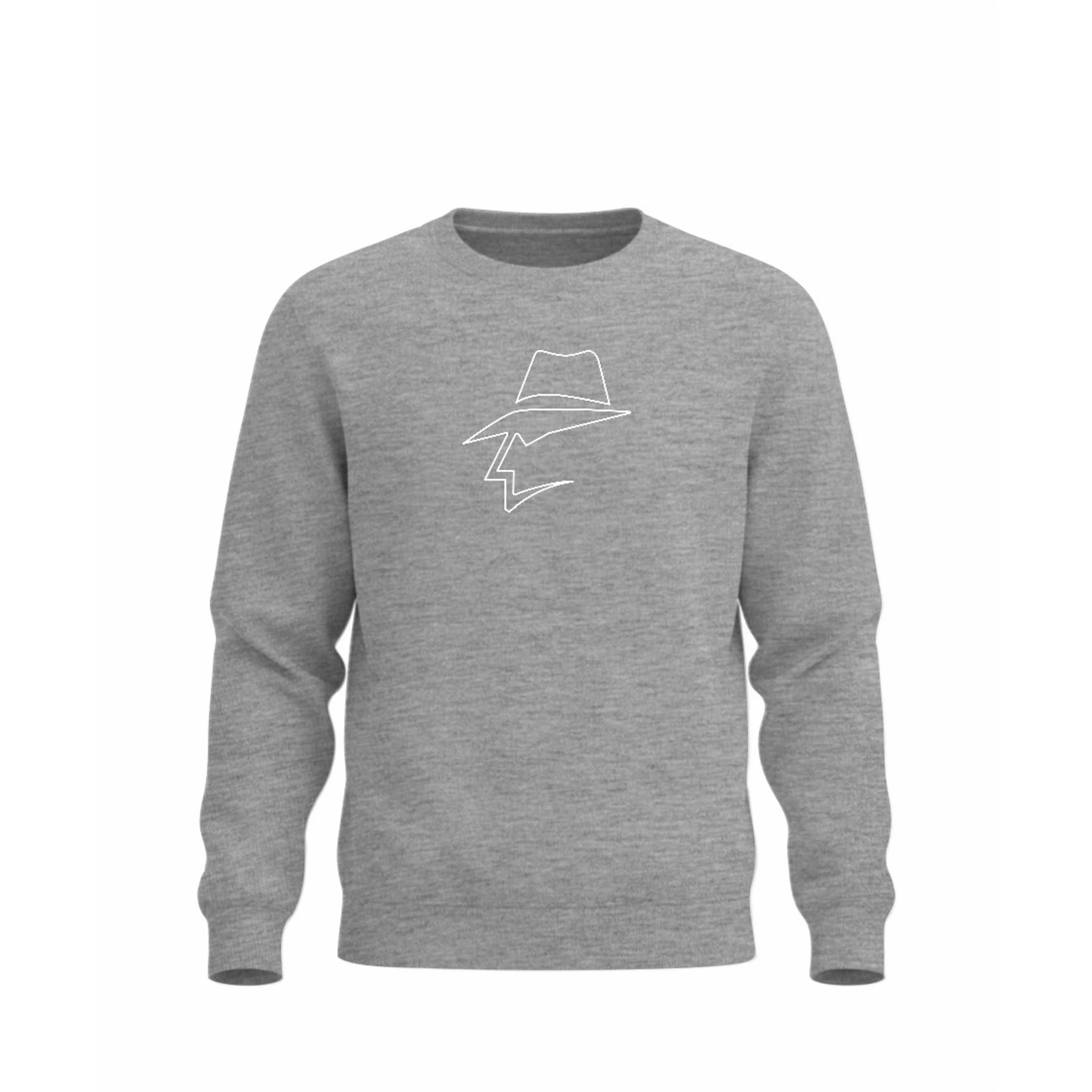 Gray sweatshirt with a head logo on a white background