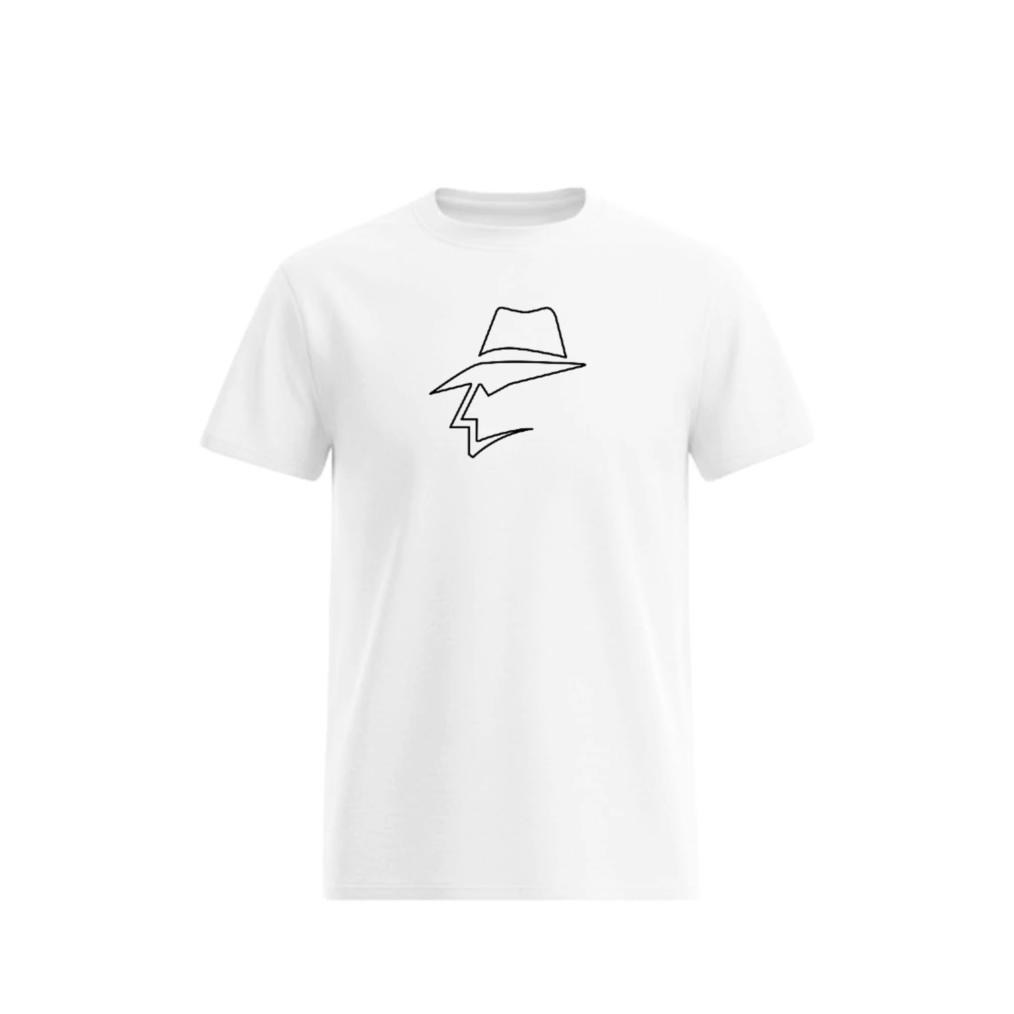 White t-shirt with a head logo design on a white background
