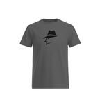 Gray t-shirt with a head logo on a white background