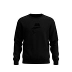 Black sweatshirt with a head logo on a white background
