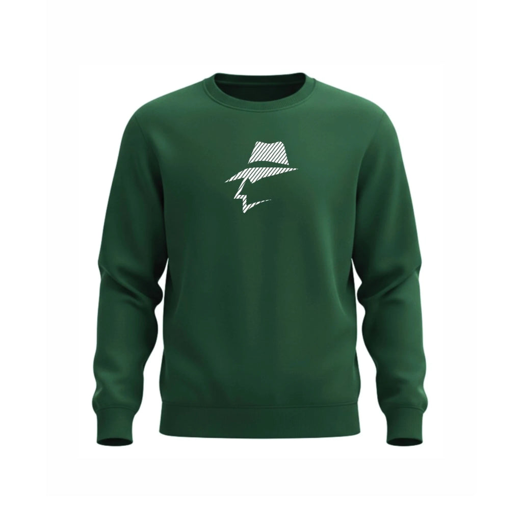 Royal Green sweatshirt with a white pinstripe graphic on a white background