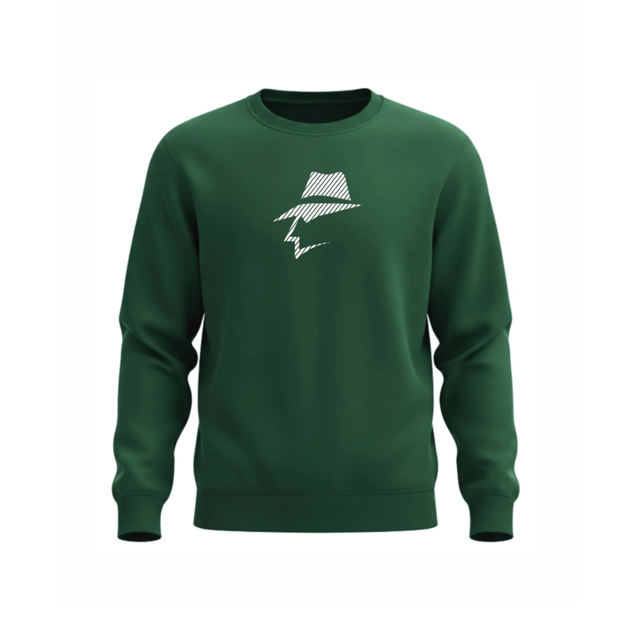 Royal Green sweatshirt with a white pinstripe graphic on a white background