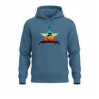 Blue Storm hoodie with a vintage color star graphic and 'Slick Retro' text on a white background