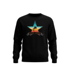 Black sweatshirt with a vintage color star graphic and 'Slick Retro' text on a white background