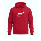 Santa red hoodie with a Santa hat graphic on a white background