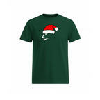 Pine Green t-shirt with a Santa hat graphic on a white background