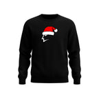 Black sweatshirt with a Santa hat graphic on a white background