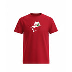 Santa red t-shirt with a white graphic design on a white background